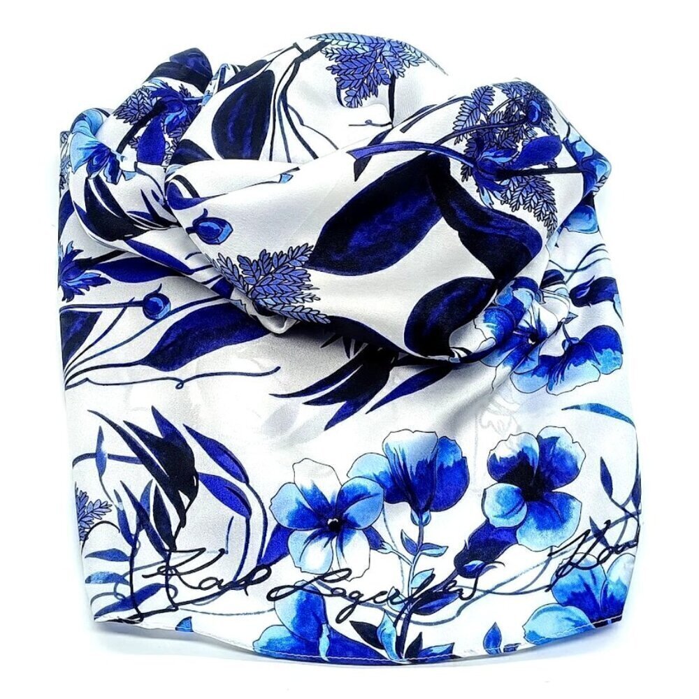 Karl Lagerfeld Paris Blue White Floral Silk Square Scarf